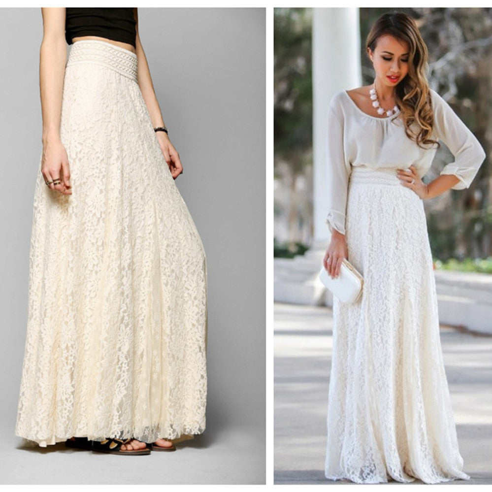 High Waist Lace Mid-length Big Hem Skirts