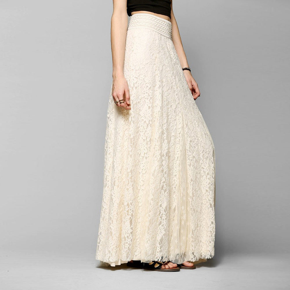 High Waist Lace Mid-length Big Hem Skirts