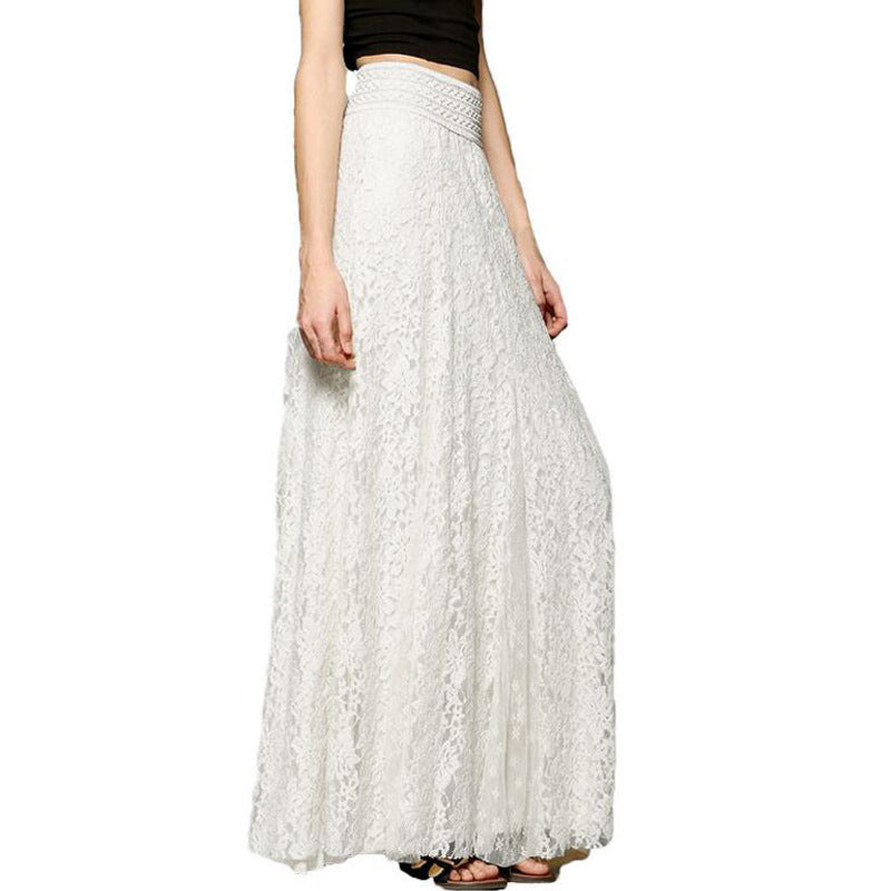 High Waist Lace Mid-length Big Hem Skirts