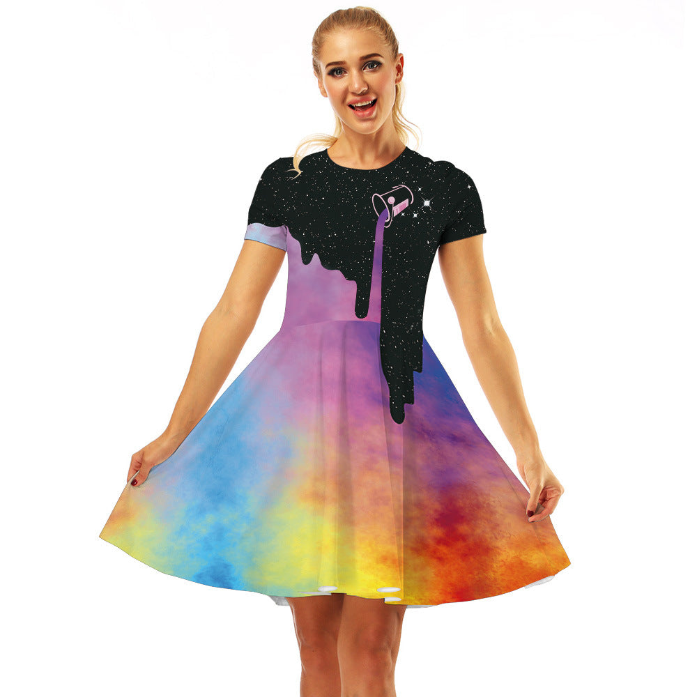 Women's Digital Printing Dress Design Sense Waist Skirts