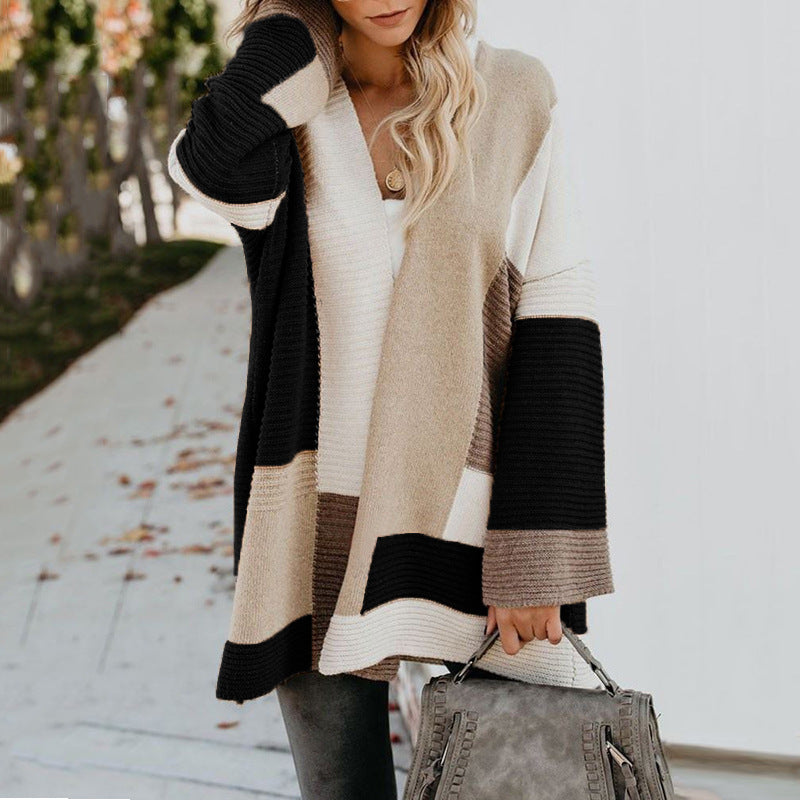 Women's Stylish Loose Geometric Color Matching Knitwear