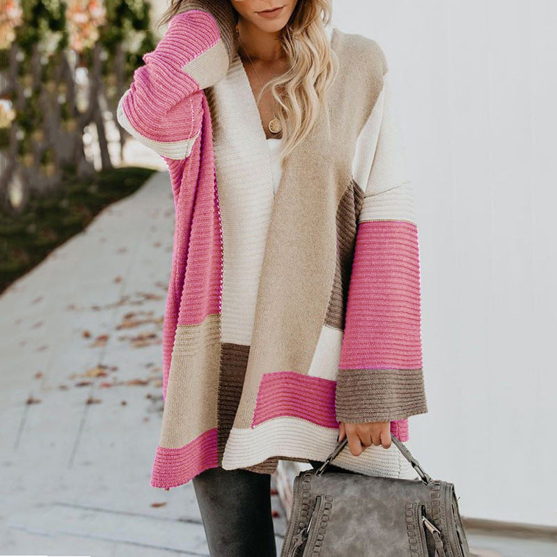 Women's Stylish Loose Geometric Color Matching Knitwear