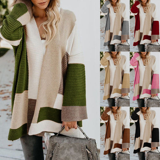 Women's Stylish Loose Geometric Color Matching Knitwear