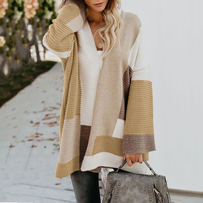 Women's Stylish Loose Geometric Color Matching Knitwear