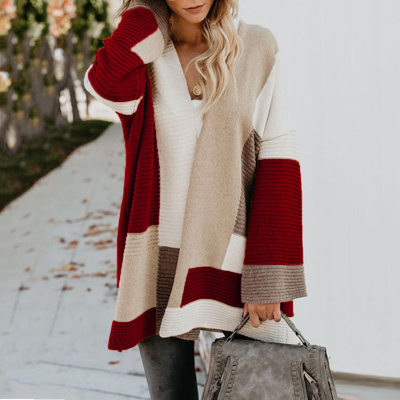 Women's Stylish Loose Geometric Color Matching Knitwear