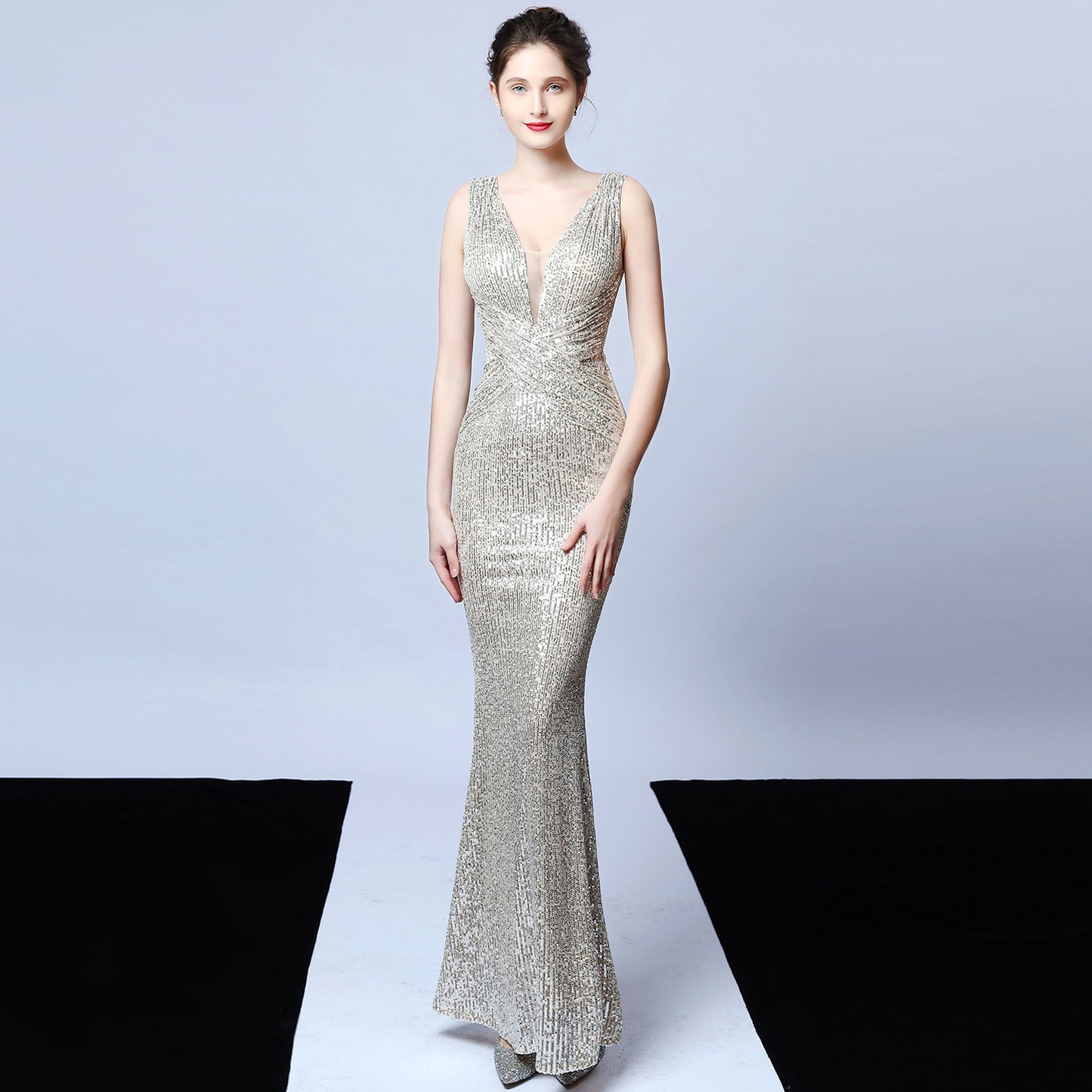 Banquet Temperament Elegant Long Sleeveless Sequined Atmosphere Wedding Dresses