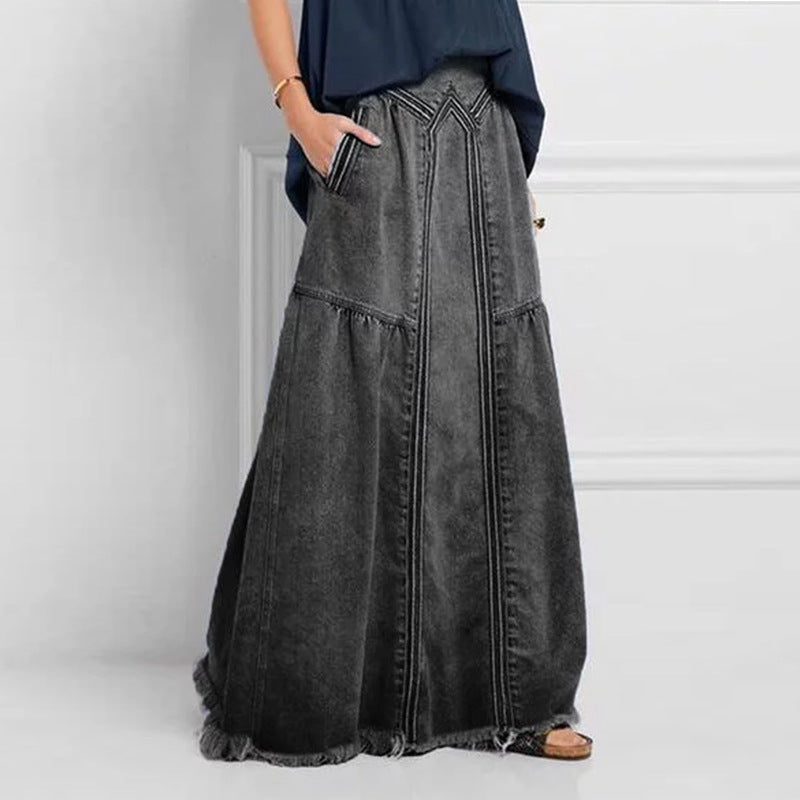 American Elegant A- Line Dress Leisure Comfortable Denim Gradient Skirts