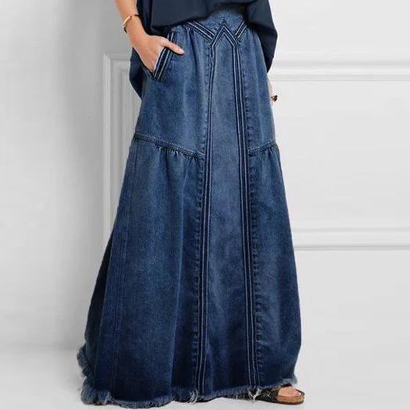 American Elegant A- Line Dress Leisure Comfortable Denim Gradient Skirts