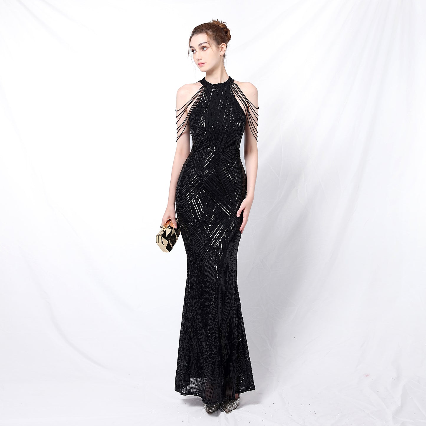 Banquet Temperament Elegant Long Halter Sequined Cool Air Wedding Dresses