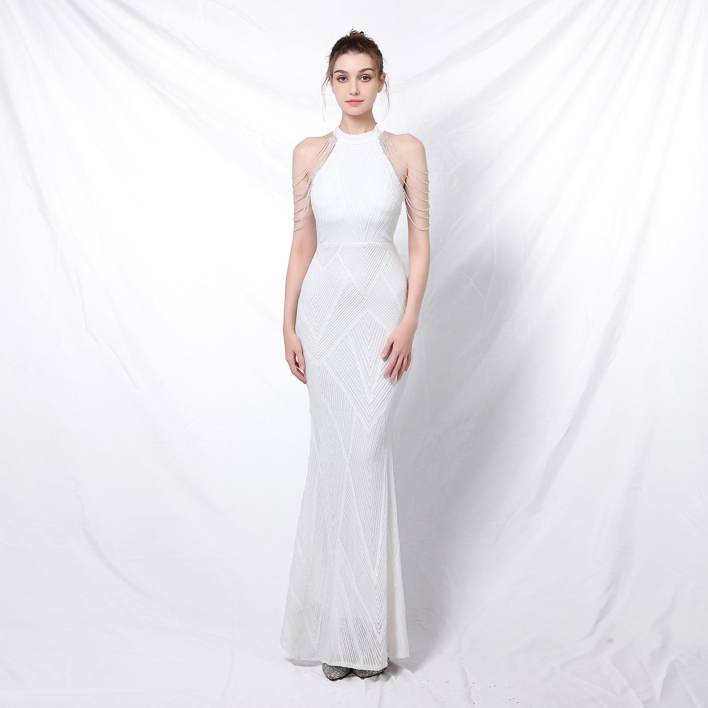 Banquet Temperament Elegant Long Halter Sequined Cool Air Wedding Dresses