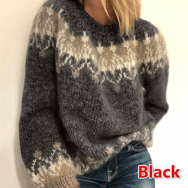 Women's Casual Loose Mohair Coarse Knitted Jacquard Knitwear