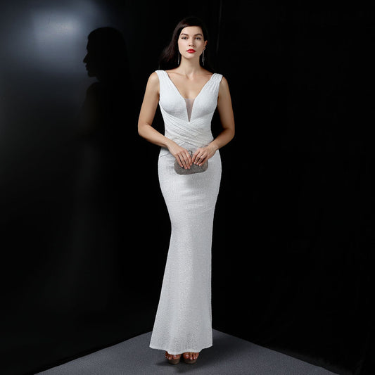 Banquet Temperament Elegant Long Sleeveless Sequined Atmosphere Wedding Dresses