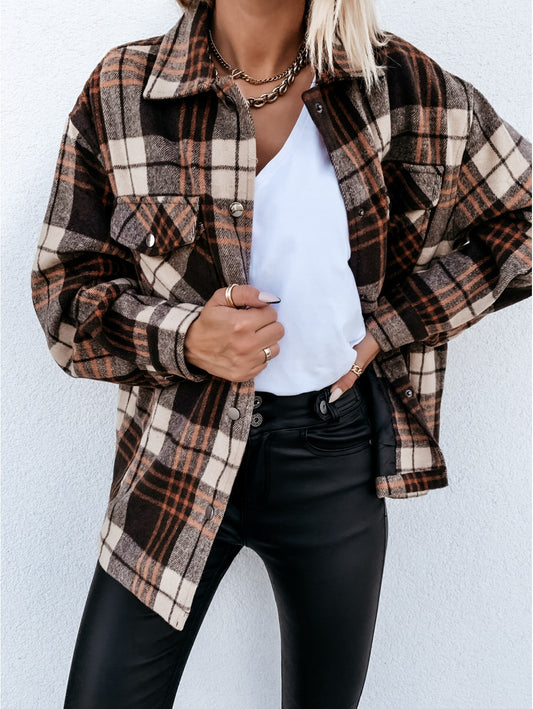 Loose Casual Retro Plaid Long Sleeve Jackets