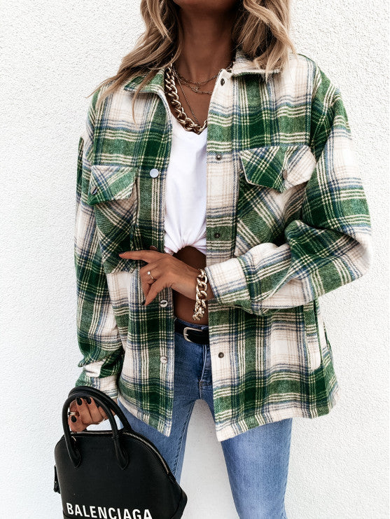 Loose Casual Retro Plaid Long Sleeve Jackets