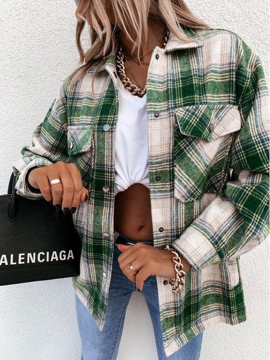 Loose Casual Retro Plaid Long Sleeve Jackets