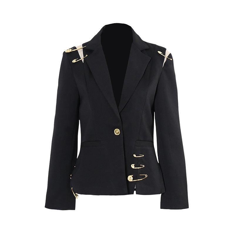 Women's Design Mesh Splicing Autumn Decorative Pin Blazers