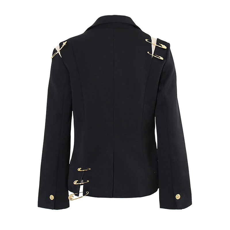 Women's Design Mesh Splicing Autumn Decorative Pin Blazers