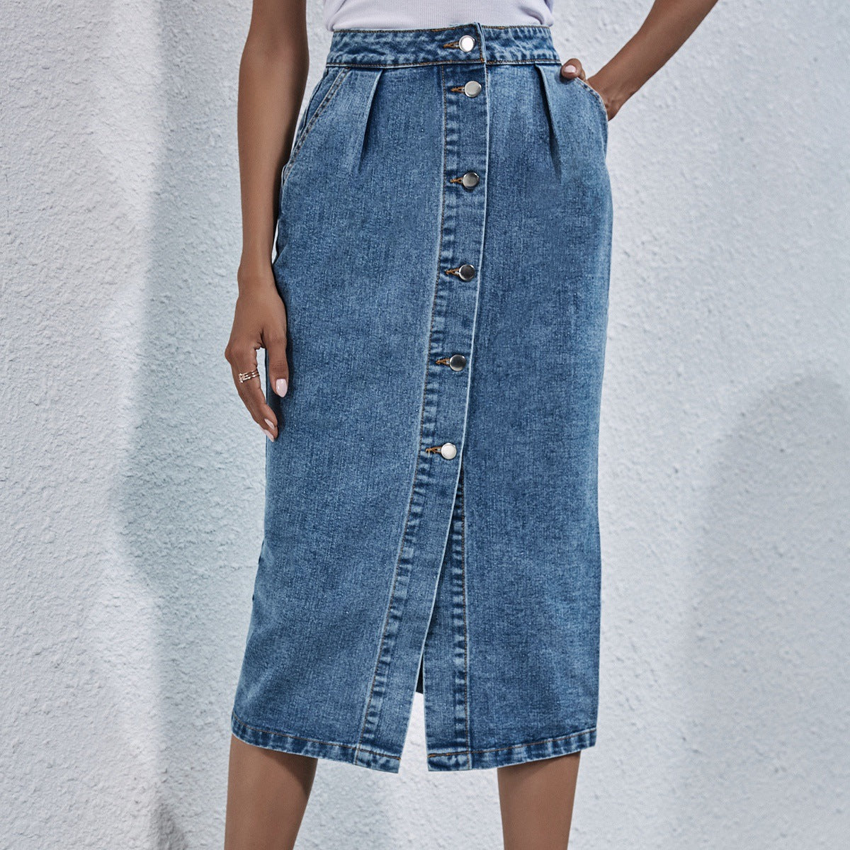 Women's Fashion High Waist Single Breasted Denim Skirts