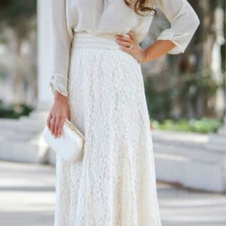 High Waist Lace Mid-length Big Hem Skirts