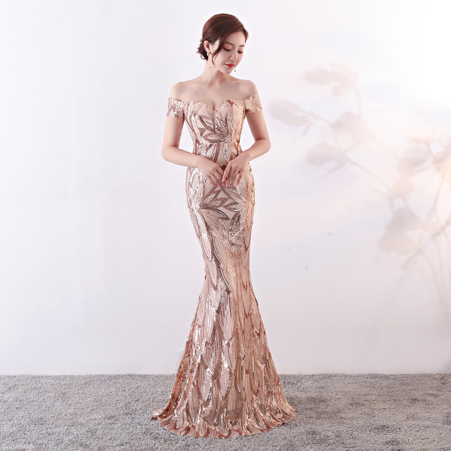 Gown Long Fish Tail Sequined Dress Slim Wedding Dresses