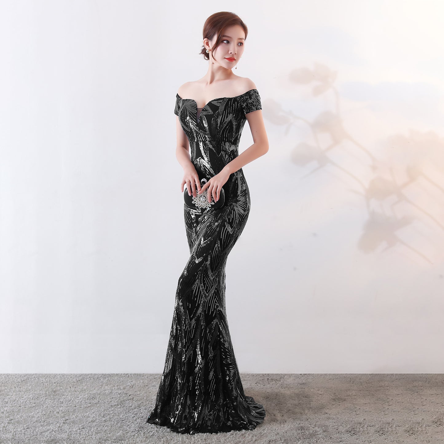 Gown Long Fish Tail Sequined Dress Slim Wedding Dresses