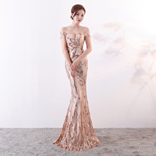 Gown Long Fish Tail Sequined Dress Slim Wedding Dresses