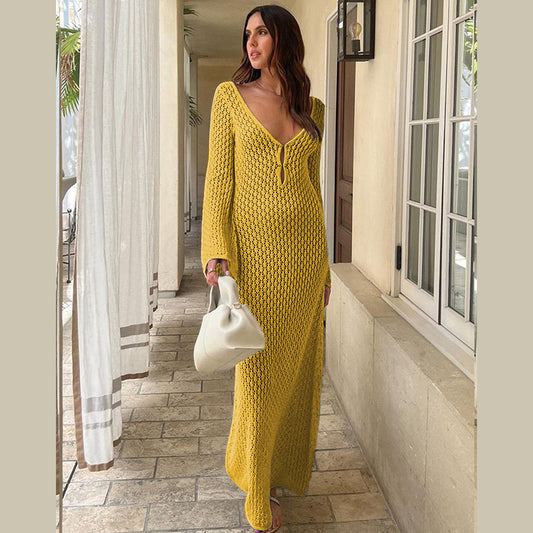 Women's Dress Solid Color Sexy Knitted Hollow Dresses