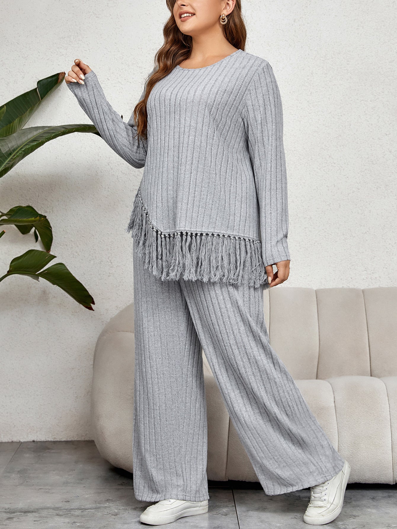 Irregular Tassel Long Sleeve Loose Wide Suits