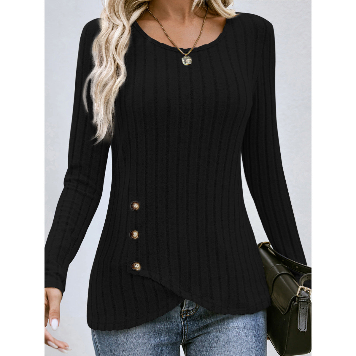 Women's Style Small Shirt Autumn Waist Round Neck Knitwear