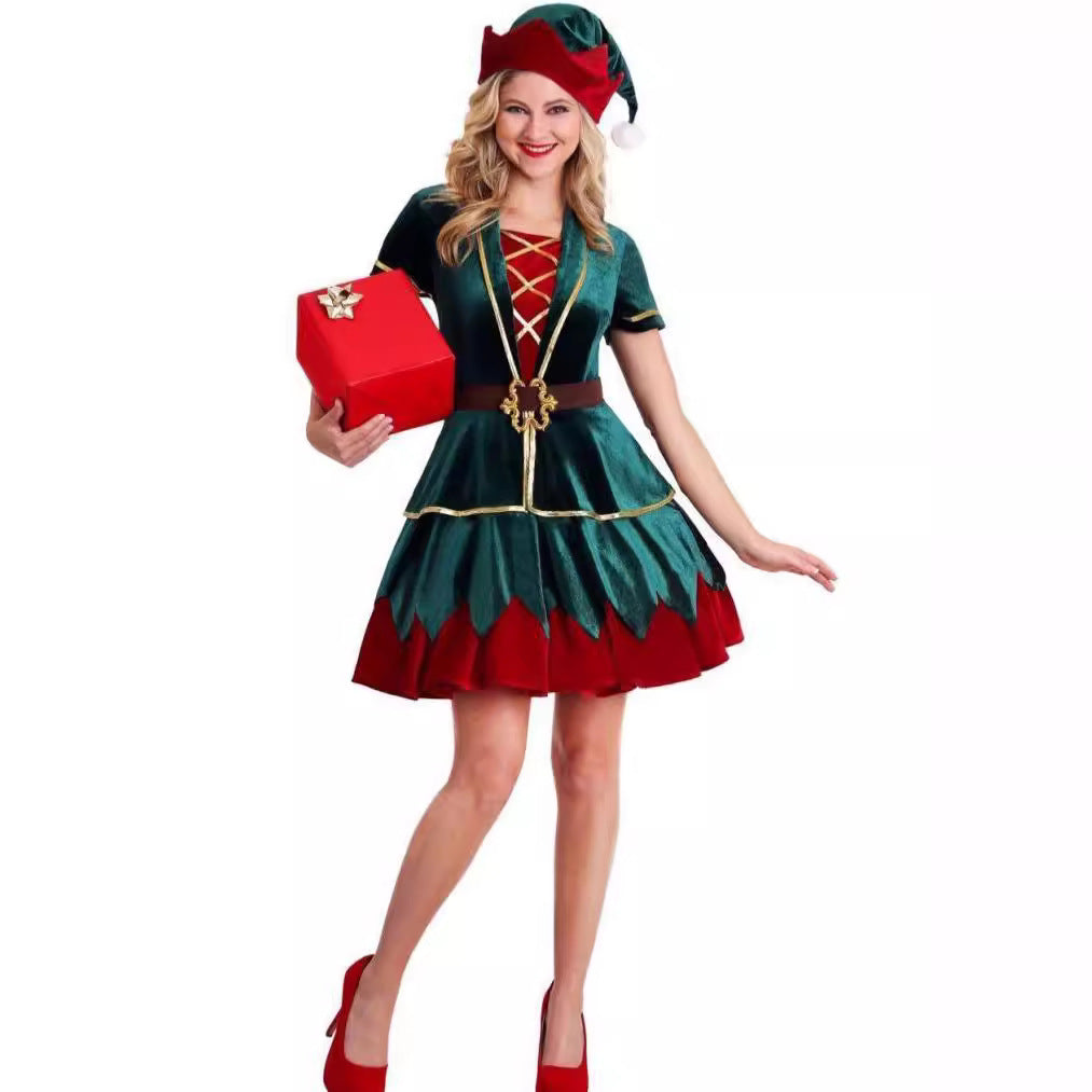 Split Green Christmas Couple Clown Stage Costumes