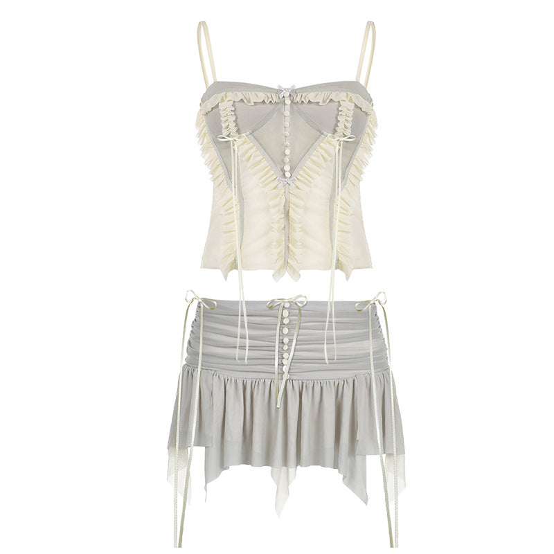 Ballet Style Mesh Split Three-dimensional Gradient Tops