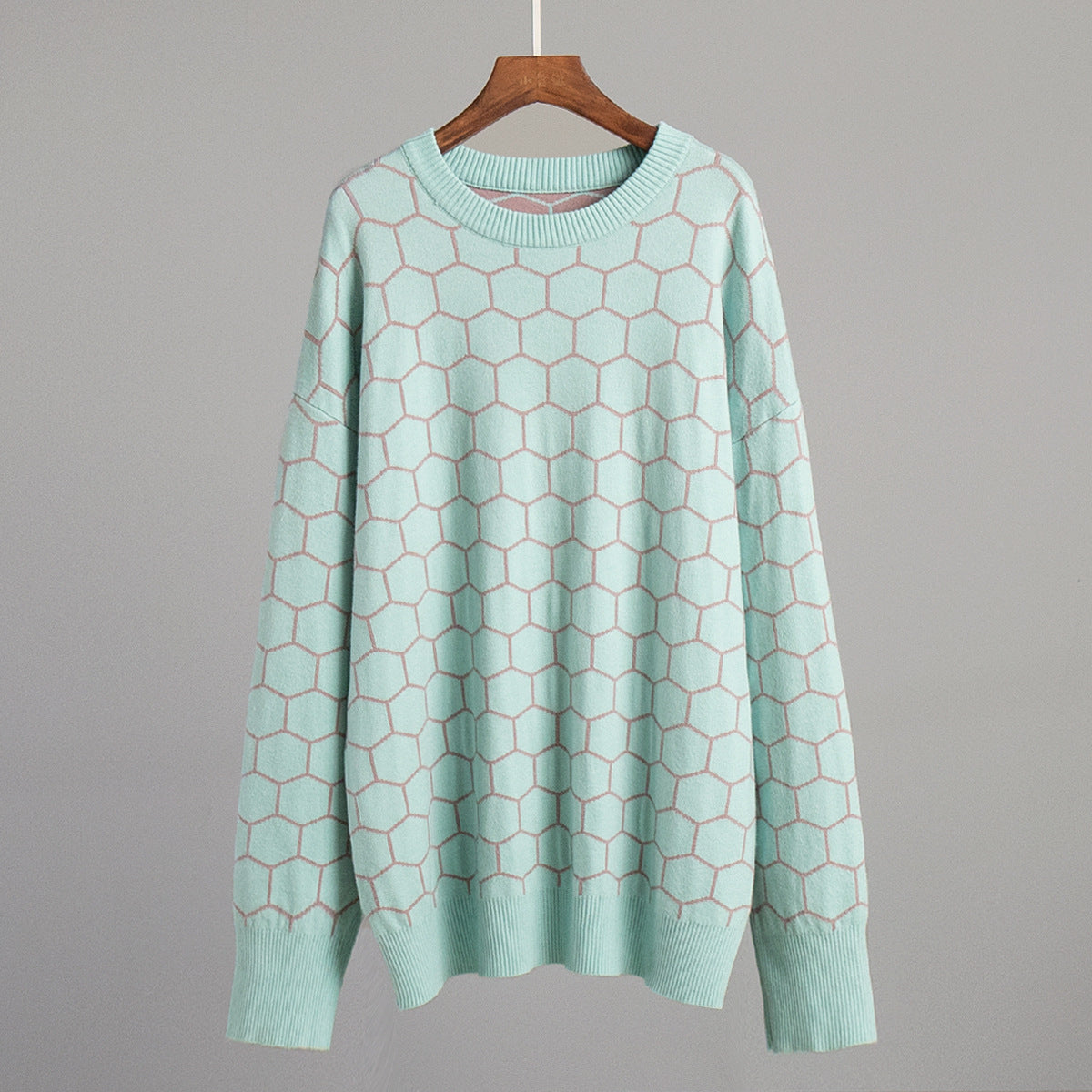 Neck Honey Loose Temperament Versatile Lattice Sweaters