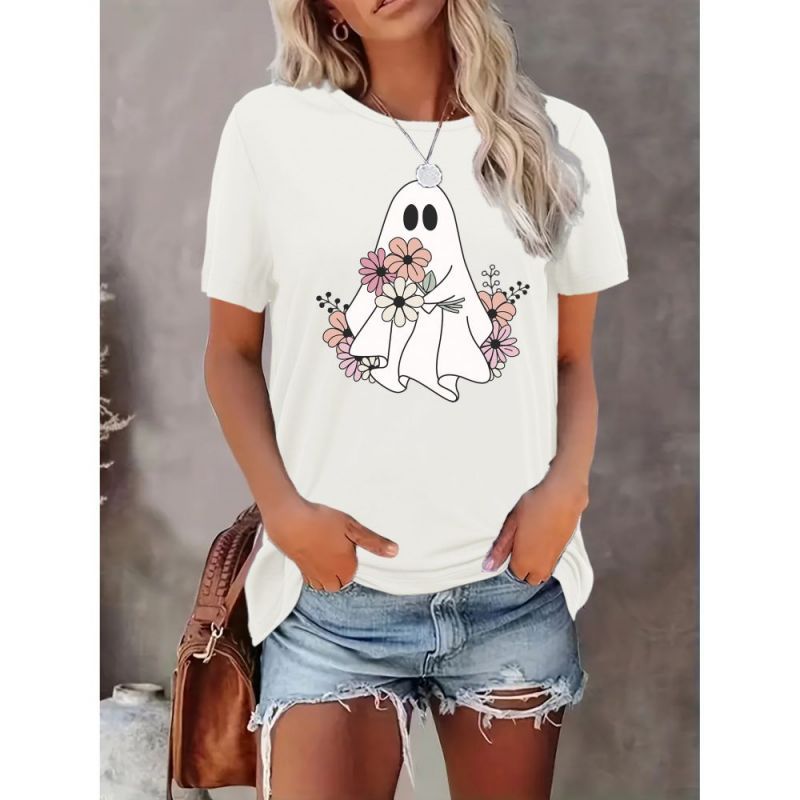 T-shirt col rond imprimé dessin animé Chemisiers d'Halloween