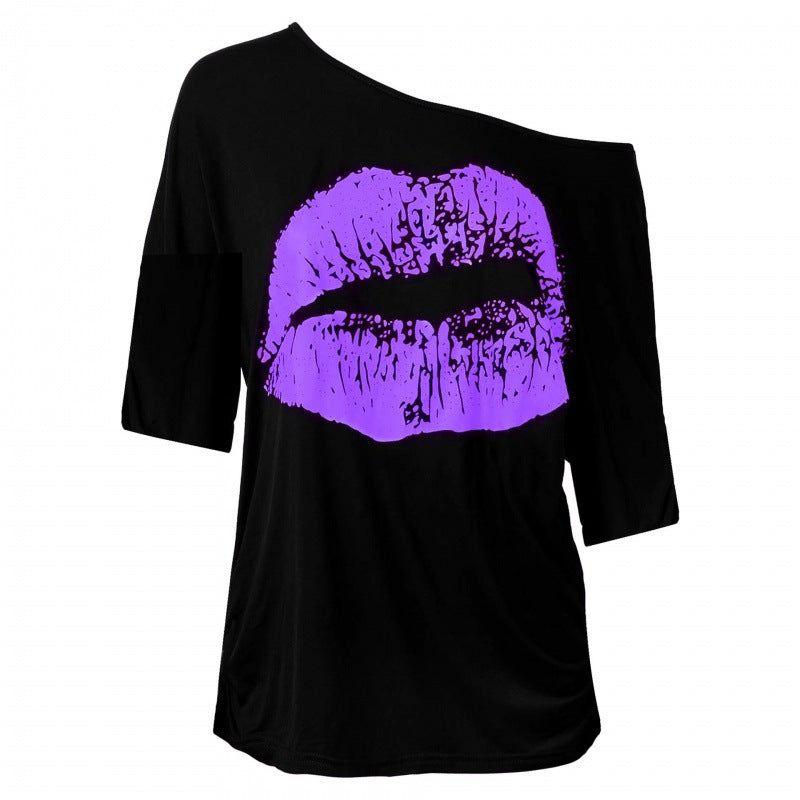 Women's Big Lip Printings Generation Shoulder Half Blouses