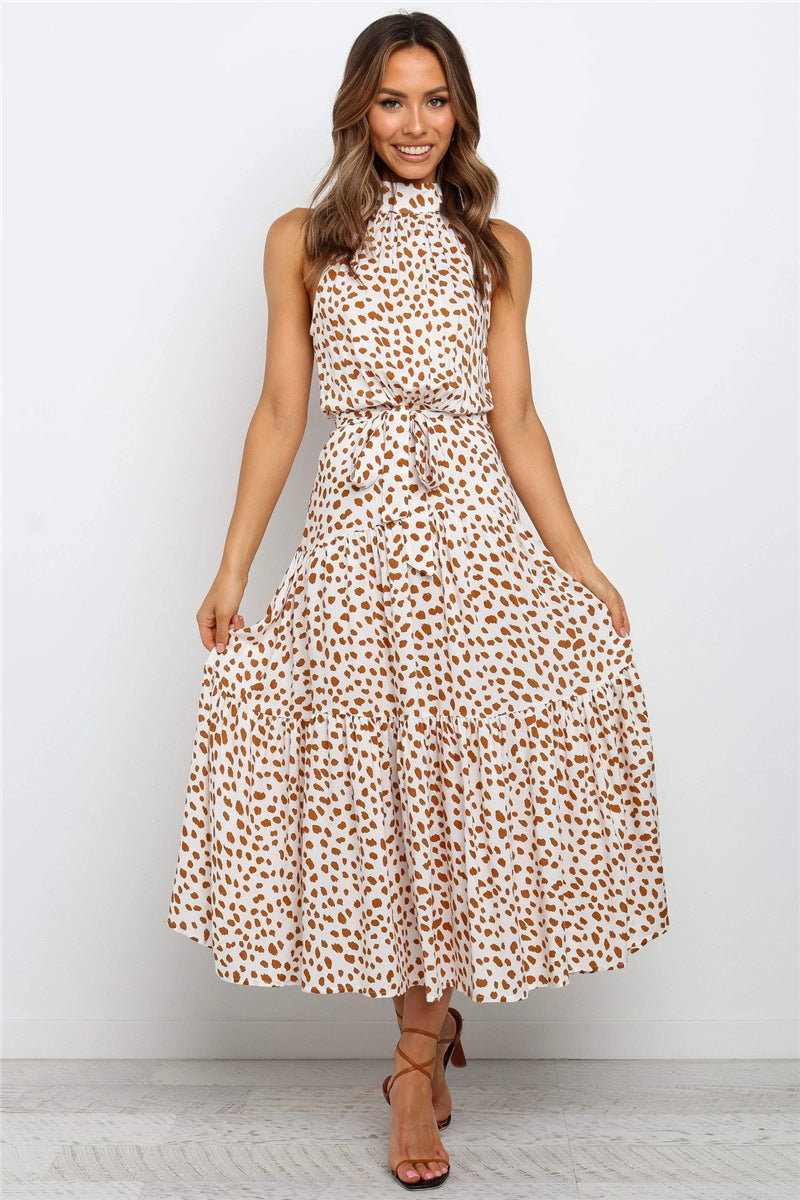 Color Halter Polka Dot Print Dress Dresses