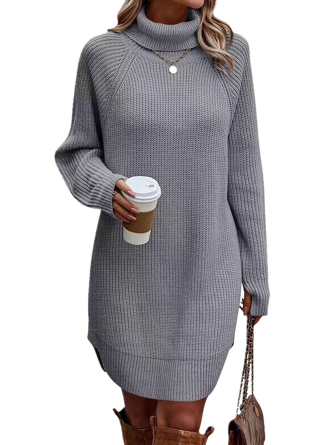 Women's Fashionable With Pullover High Collar Dress Knitwear