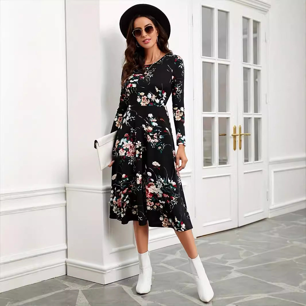 Robe vintage à fleurs pour femmes, manches élégantes, robes mi-longues