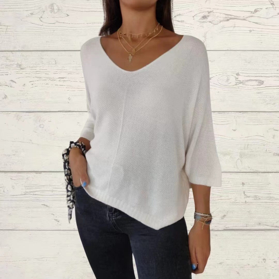 Women's Color Loose Three-quarter Sleeve Batwing Shirt Knitwear