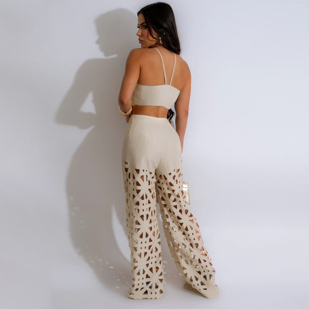 Ensemble deux pièces pour femme avec pantalon sexy à fleurs brûlées