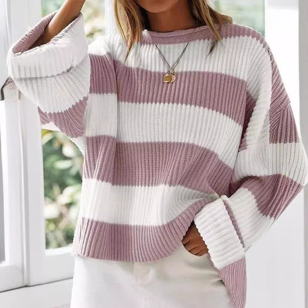 Women's Long Sleeve Striped Clothes Flared Sleeves Sweaters