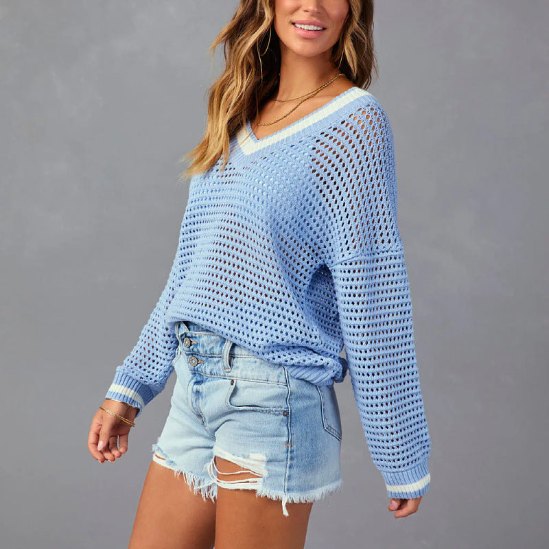 Women's Comfortable Summer High-grade Long Sleeve Stitching Sexy Sweaters