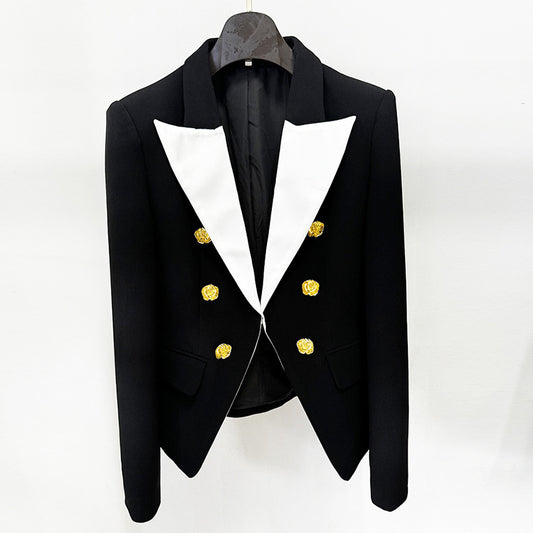 Fashion Contrast Color Metal Rose Button Blazers