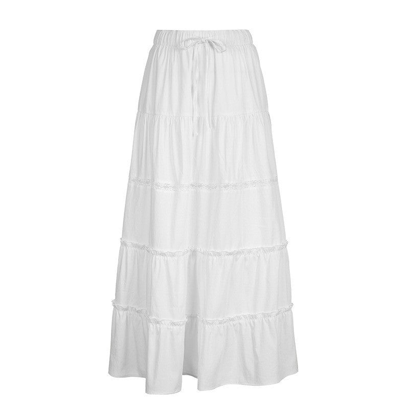 Women's Cotton Split Pure White Dress Summer Skirts