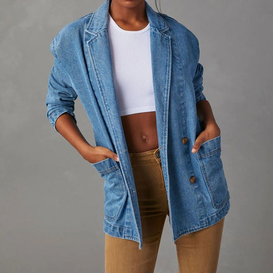 Women's Fashion Leisure Washed-out Blue Denim Jackets