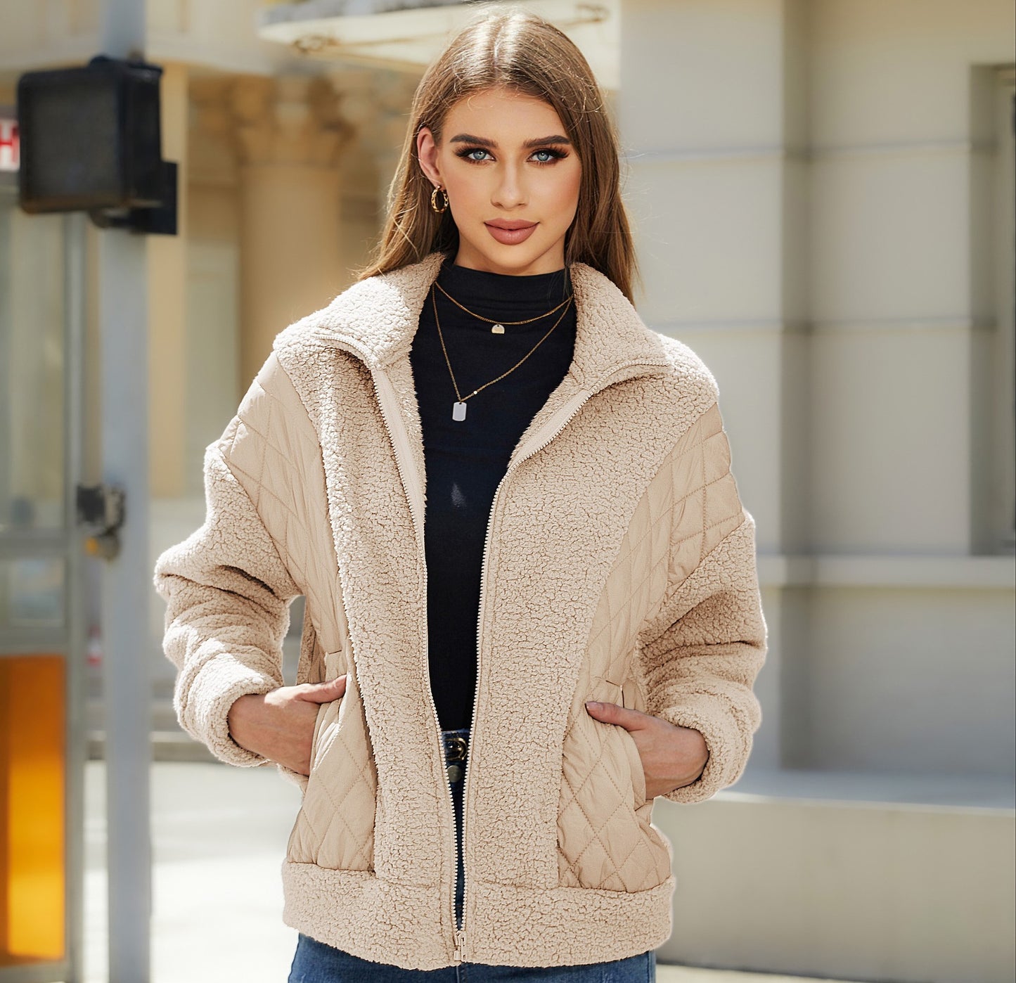 Women's Veet Fashion Long Sleeve Zipper Plush Coats