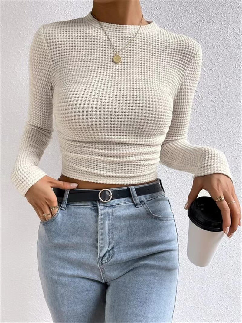 Women's Slim Fit Long Sleeve Plaid Round Blouses