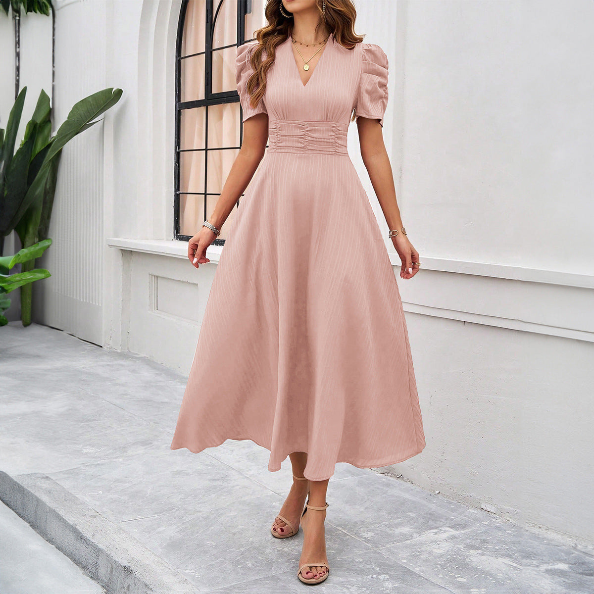 Elegant Solid Color Waist Tight Dress Dresses