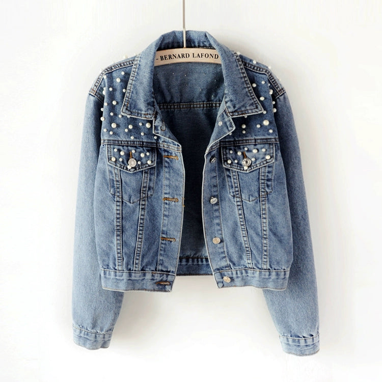 Women's Beaded Denim Pearl Baggy Casual Coats