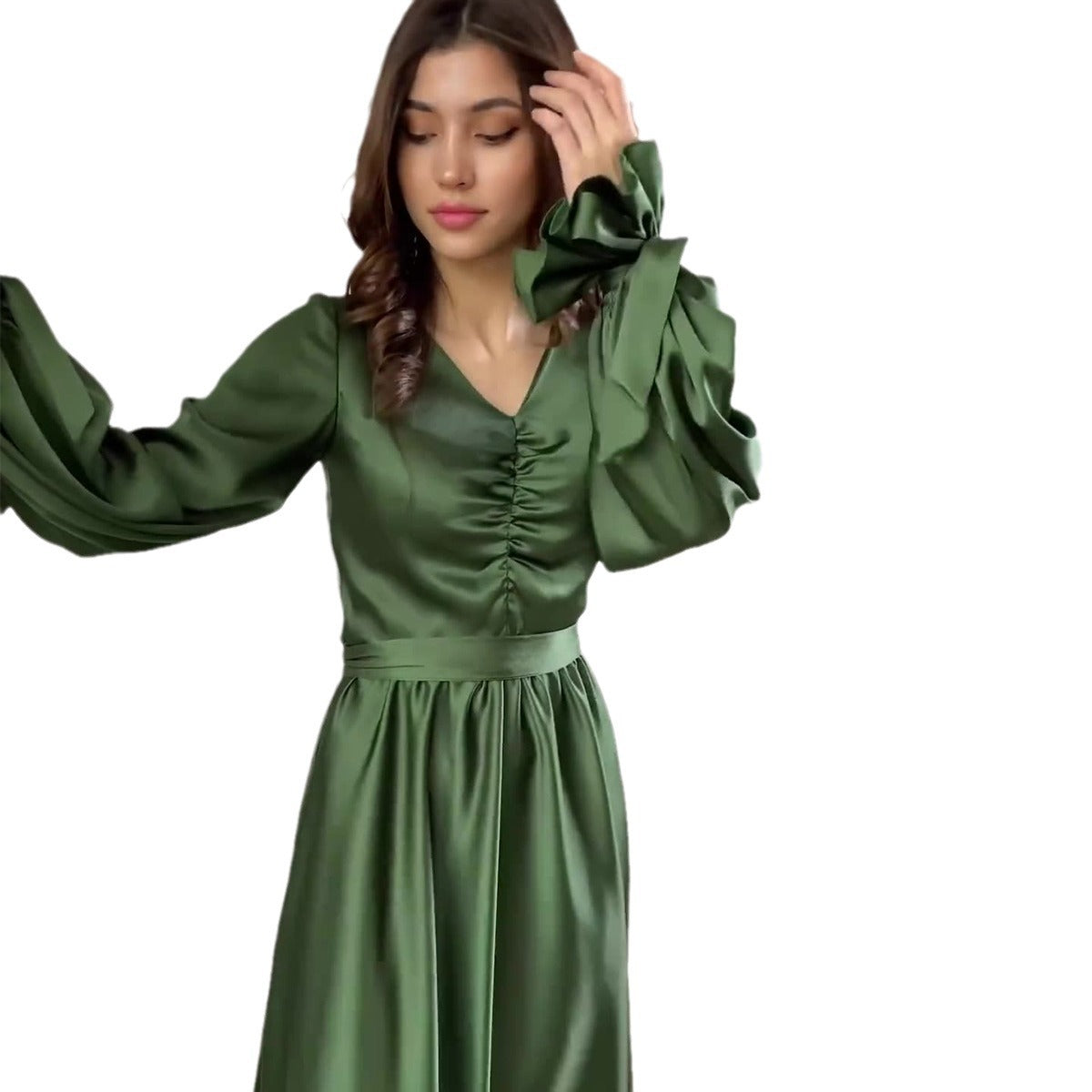 Robes de printemps en satin à taille plissée pour femmes