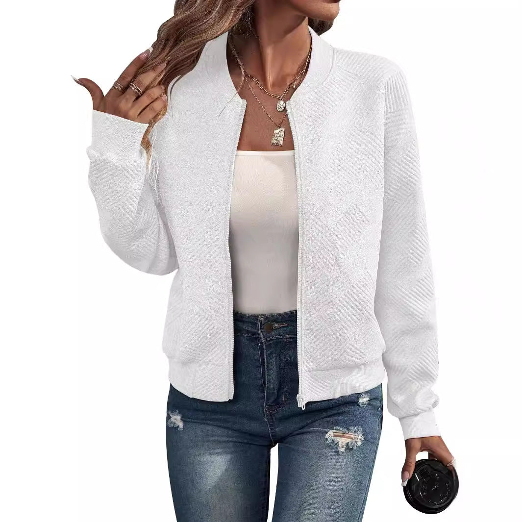 Women's Fashion Solid Color Zipper Baseball Collar Jackets